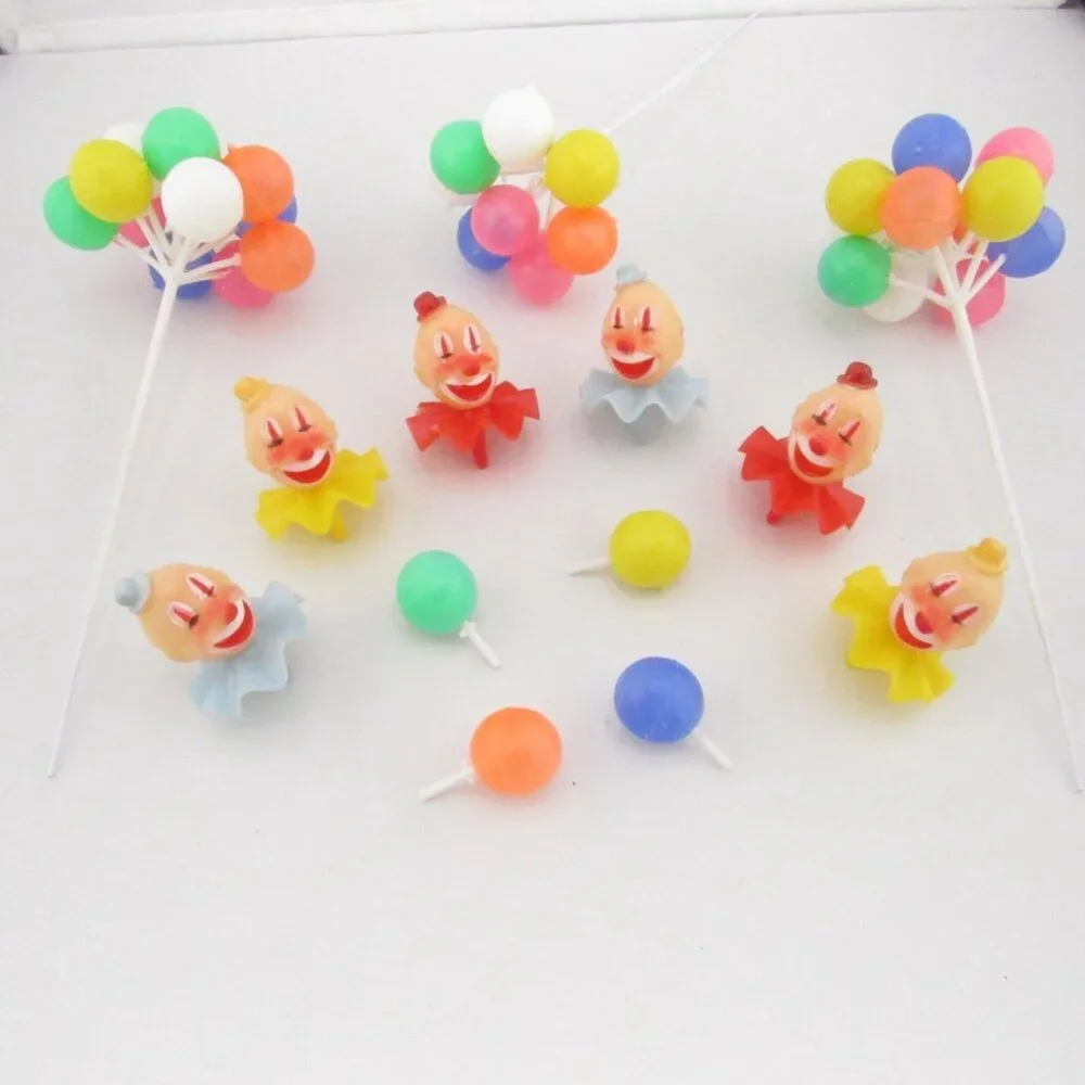 Vintage WILTON Circus Clown Cupcake Cake Toppers Set 6 W/ Balloon Pick Party